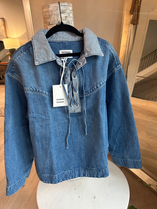 Damson Madder Jackets & Blazers - Damson Madder Women's Blue Denim Lace-Up Pullover Jacket